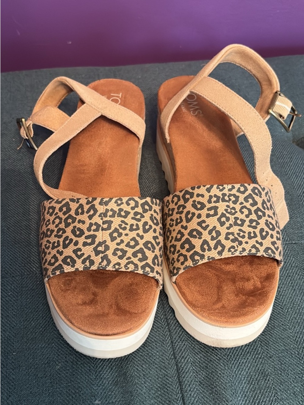 TOMS Leopard Print and Tan Platform Sandals